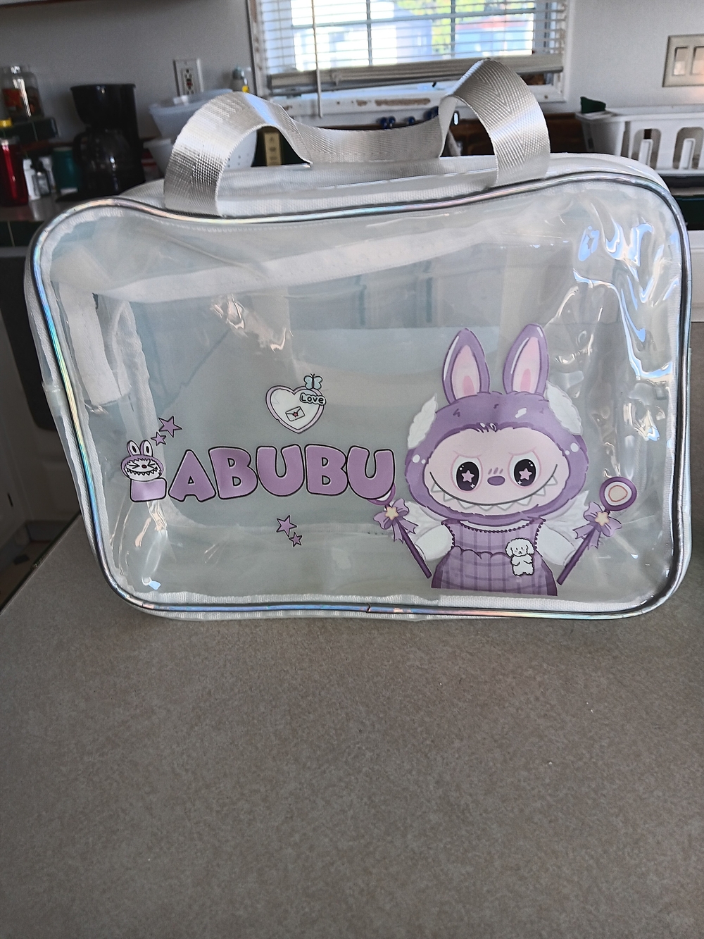 LABUBU Clear Bunny Tote Bag in Lavender and White